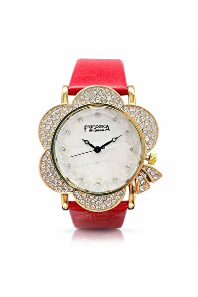 Watch Women's flower model watch with red Belt , Francesca di Geneva, FF80