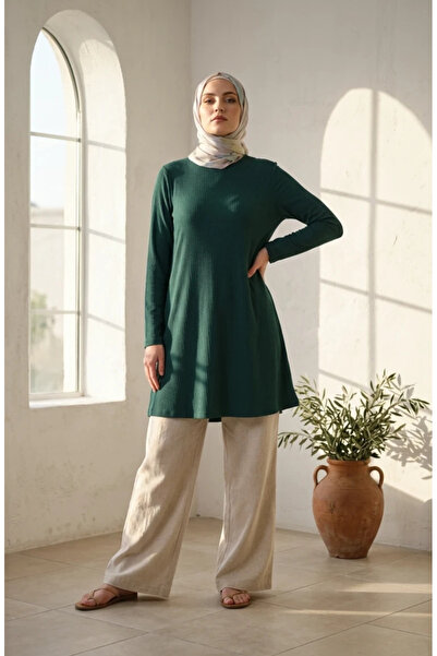 sefamerve Bürümcük Fabric Long Tunic 0508-10 Petrol