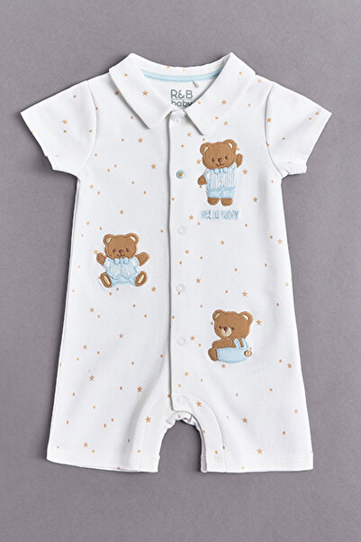 R&B Embroidered Rompers with Classic Collar and Short Sleeves