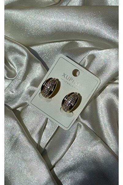 Özce Clip-On Gold Zircon Stone Earrings