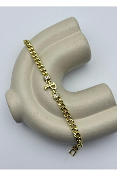 BİJU YILMAZ Vip gold p letter stone gourmet bracelet - 26vipb39