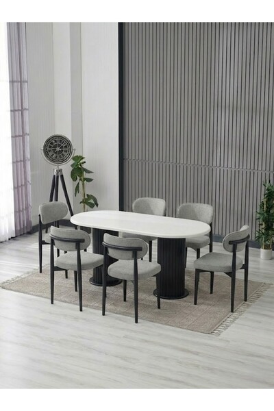 JoyMassa AURA BOHEM MASA TAKIMI 90X180 MDF MASA VE 6 ADET POLO SANDALYE