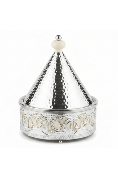 AKDC Silver Stainless Steel Moroccan Tajine with Palm Tree Design — 22.5 cm
