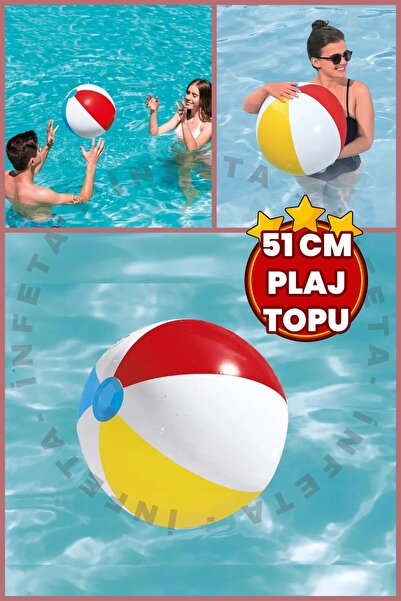 İnfeta 51 Cm Dilimli Plaj Topu Şişirilebilir Renkli Plaj Topu Havuz Deniz Oyu...