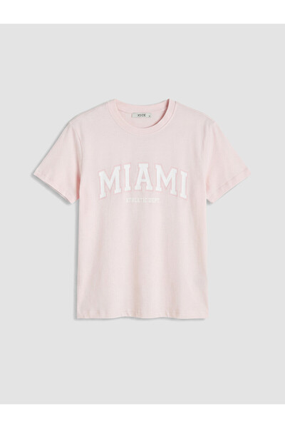 LC Waikiki Nevavm Women's Miami Printed T-Shirt with Oval Collar and Difference