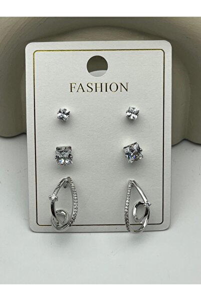 BİJU YILMAZ 26Vipkp88 - Silver Elegance Steel Earring Set