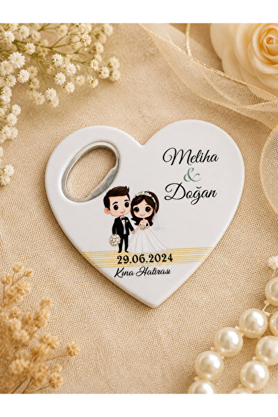 Deryalar Dijital 20 Adet Kişiye Özel Baskılı Kalp Şişe Açacaklı Magnet Nikah ...