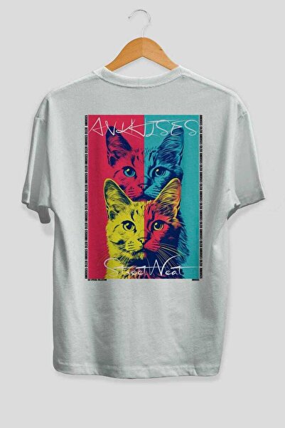 Ankhises 47 Cats for the Sake of Cat Love Printed White Oversize T-Shirt 100%...