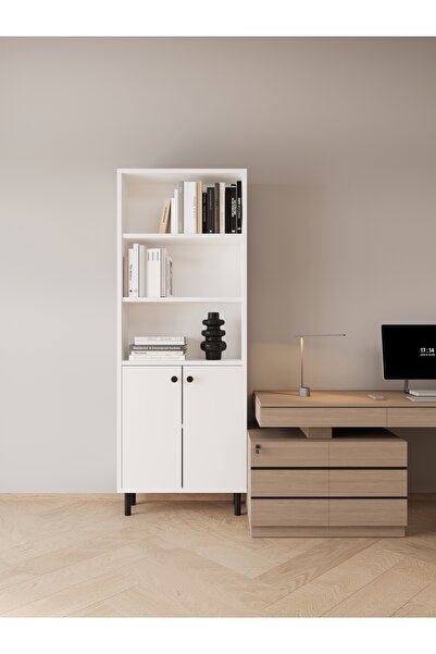 LİGNO MOBİLYA Kapaklı Çalışma Odası Kitaplığı - 161 cm Yarı Açık Modern Salon...