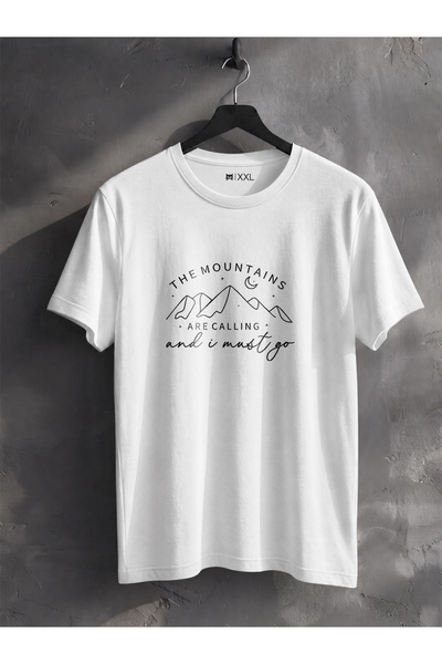 North Whiskers Mountain Themed Custom Printed Navy Blue 100% Cotton Outdoor T-Shirt - "The Mountains Are Calling"