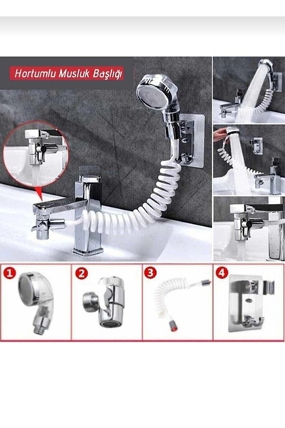 NİSİBİS HOME 2 ln 1 Spiral Hortumlu Ayarlanabilir Hareketli Banyo Mutfak Lava...