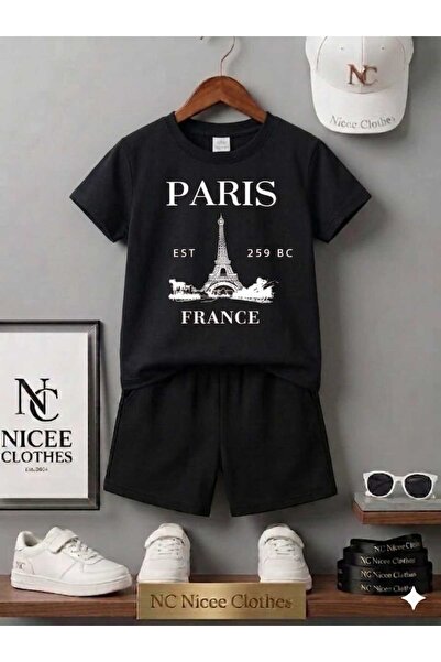 NC Nicee Clothes Summer Children's T-Shirt Shorts Unisex (White Paris France ...