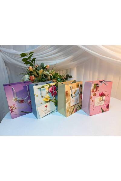 OEM Pungi Cadou Lalele Best Wishs 12/set 26x10x32cm roz