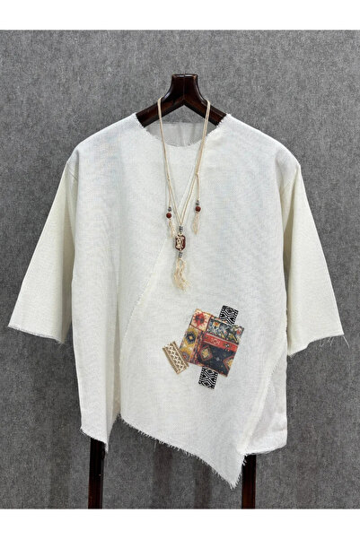 FıttingRoom Super Oversize Asymmetrical Cut, Dirty Stitching, Bohemian Cotton...