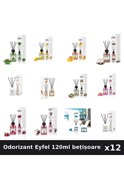 Eyfel Set 12 Odorizant Camera cu Bețișoare 120ml - 12 Arome Asortate, Parfum ...