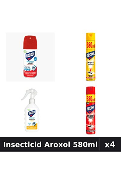 Aroxol Set 4 Insecticid + Repelent - Spray 100ml, 580ml, Loțiune 200ml - Prot...