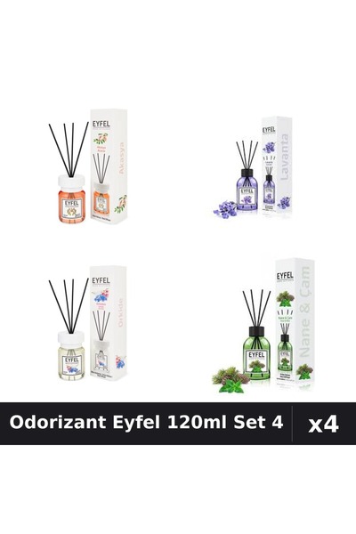 Eyfel Set 4 Odorizant Camera cu Betisoare 120ml - Acacia, Lavanda, Orhidee, P...