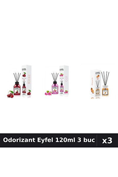 Eyfel Set 3 Odorizant Camera Betisoare 120ml - Cireșe, Trandafir, Piersică