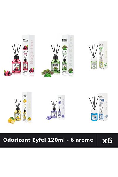Eyfel Set 6 Odorizante Camera Betisoare 120ml - 6 Arome Asortate, Parfum Intens