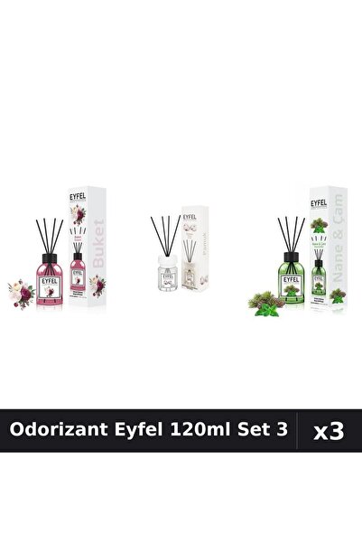 Eyfel Set 3 Odorizant Camera cu Betisoare 120ml - Bouquet, Bumbac, Pin