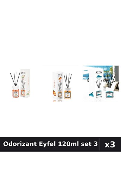 Eyfel Set 3 Odorizant Camera Betisoare 120ml - Acacia, Piersică, Ocean