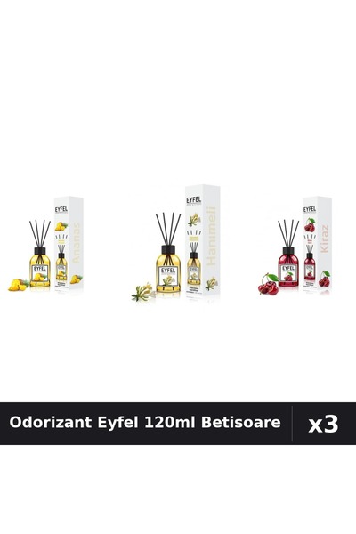 Eyfel Set 3 Odorizant Camera Betisoare 120ml - Ananas, Cireșe, Mâna Maicii Do...