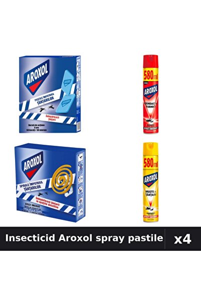 Aroxol Set 4 Spray Insecticid 580ml + Pastile Anti-Insecte - Protectie Casa