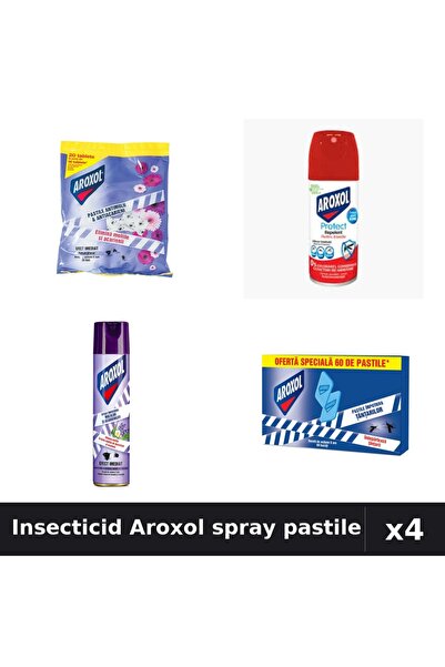 Aroxol Pachet 4 Insecticid - Spray 100ml, 250ml, Pastile 20, 60 bucati - Prot...
