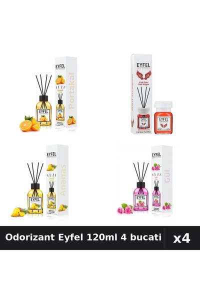 Eyfel Set 4 Odorizant Camera Betisoare 120ml - Portocala, Red Dragon, Ananas,...