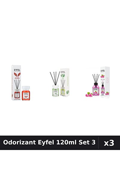 Eyfel Set 3 Odorizant Camera Betisoare 120ml - Red Dragon, Iasomie, Trandafir