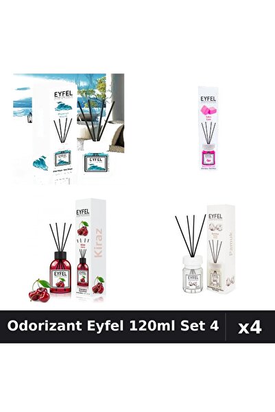 Eyfel Set 4 Odorizant Camera Betisoare 120ml - Ocean, Bubble Gum, Cireșe, Bumbac