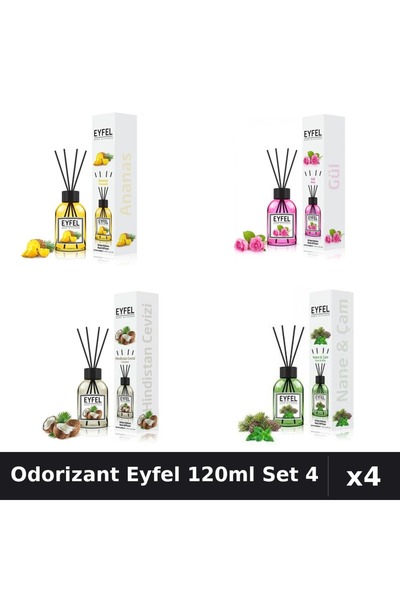 Eyfel Set 4 Odorizant Camera Betisoare - Ananas, Trandafir, Nuca Cocos, Pin M...
