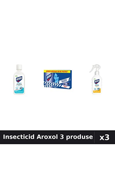 Aroxol Set 3 Insecticid - Loțiune Repelent 85ml + 200ml, Pastile Anti-Insecte...