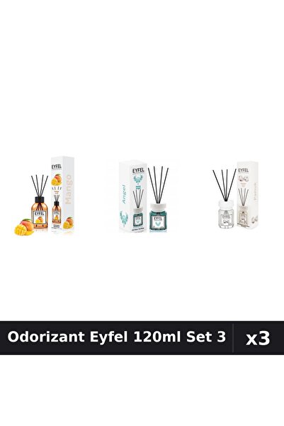 Eyfel Set 3 Odorizant Cameră Betișoare 120ml - Angel, Mango, Bumbac