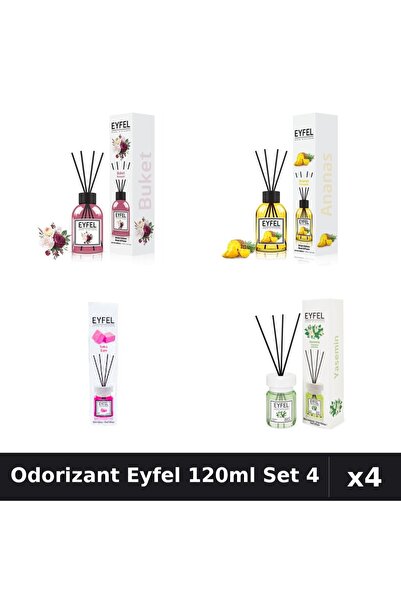 Eyfel Set 4 Odorizant Cameră Betișoare 120ml - Bouquet, Ananas, Bubble Gum, I...