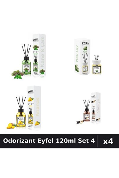 Eyfel Set 4 Odorizant Camera Betisoare - Pin Menta, Lacramioare, Ananas, Vani...