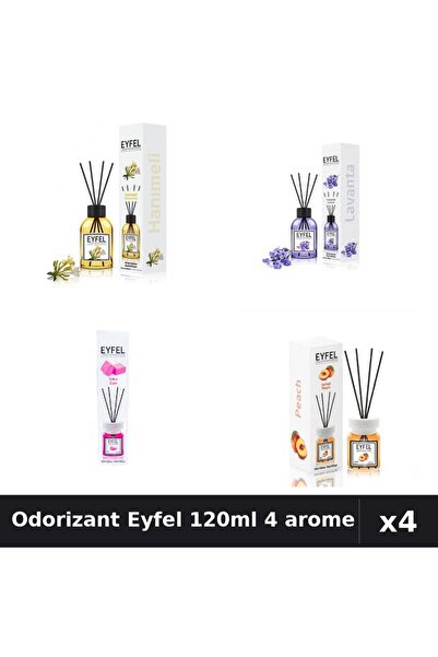 Eyfel Set 4 Odorizant Cameră Betisoare 120ml - Lavandă, Piersică, Bubble Gum,...