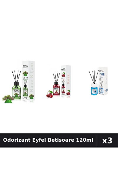 Eyfel Set 3 Odorizant Camera Betisoare 120ml - Pin Menta, Cireșe, Cool Water