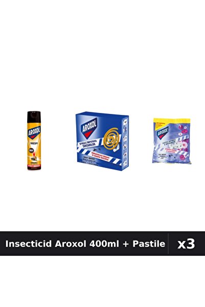 Aroxol Set 3 Insecticid - Spray 400ml + Pastile Anti-Insecte 10+20 buc - Prot...