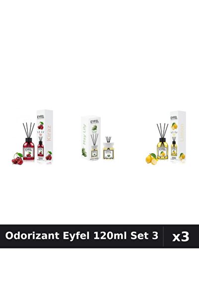 Eyfel Set 3 Odorizant Camera Betisoare 120ml - Cireșe, Lacramioare, Lămâie