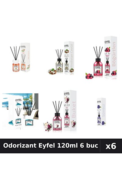 Eyfel Set 6 Odorizante Camera Betisoare 120ml - Acacia, Cocos, Fructe, Ocean,...