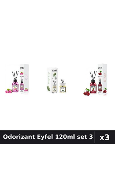 Eyfel Set 3 Odorizant Camera Betisoare 120ml - Trandafir, Lacramioare, Cireșe