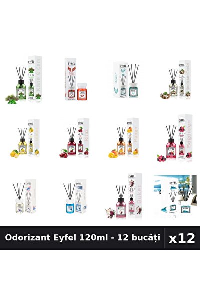 Eyfel Set 12 Odorizante Camera cu Betisoare 120ml - 12 Arome Asortate, Parfum...
