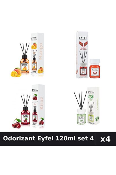 Eyfel Set 4 Odorizant Camera Betisoare 120ml - Mango, Red Dragon, Cireșe, Ias...