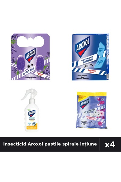 Aroxol Set 4 Insecticid - Pastile Spirale 2/20/30 buc, Loțiune Repelent 200ml