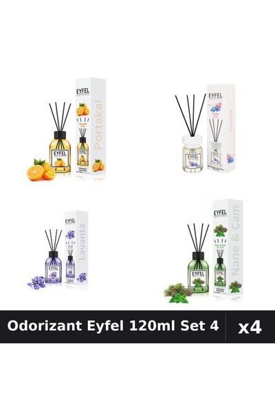 Eyfel Set 4 Odorizant Camera Betisoare 120ml - Lavanda, Orhidee, Pin Mentă, P...