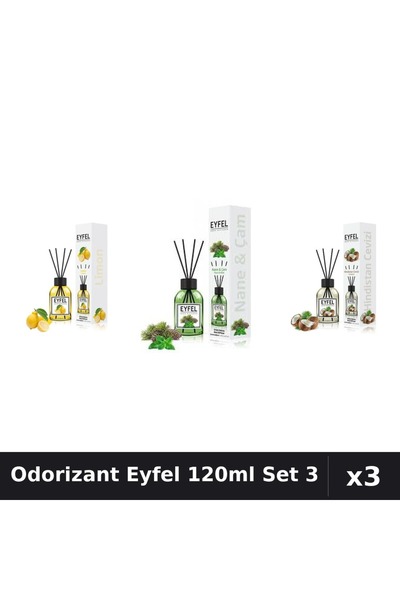 Eyfel Set 3 Odorizant Camera Betisoare 120ml - Lămâie, Pin Menta, Nucă Cocos