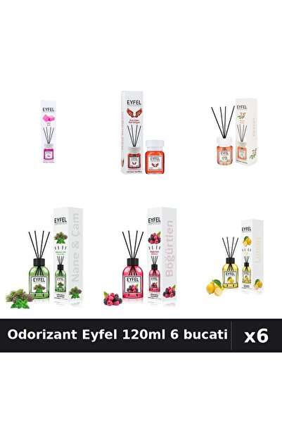 Eyfel Set 6 Odorizante Camera Betisoare 120ml - 6 Arome Asortate, Parfum Intens