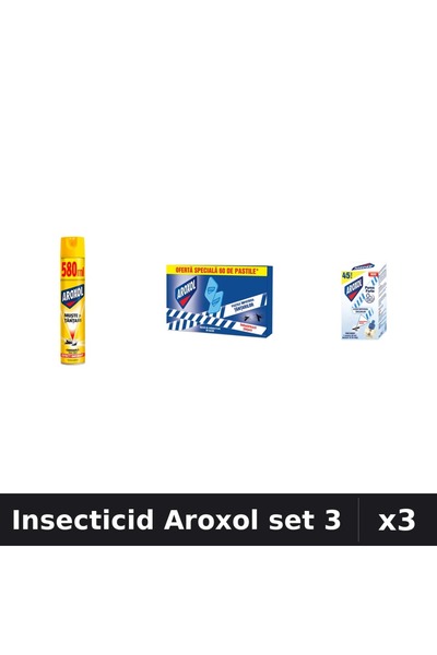 Aroxol Set 3 Insecticid - Spray 580ml, Pastile 60 bucati, Aparat Electric - P...