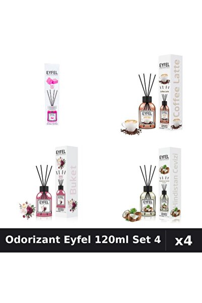 Eyfel Set 4 Odorizant Camera Betisoare 120ml - Bubble Gum, Cafea, Bouquet, Nucă